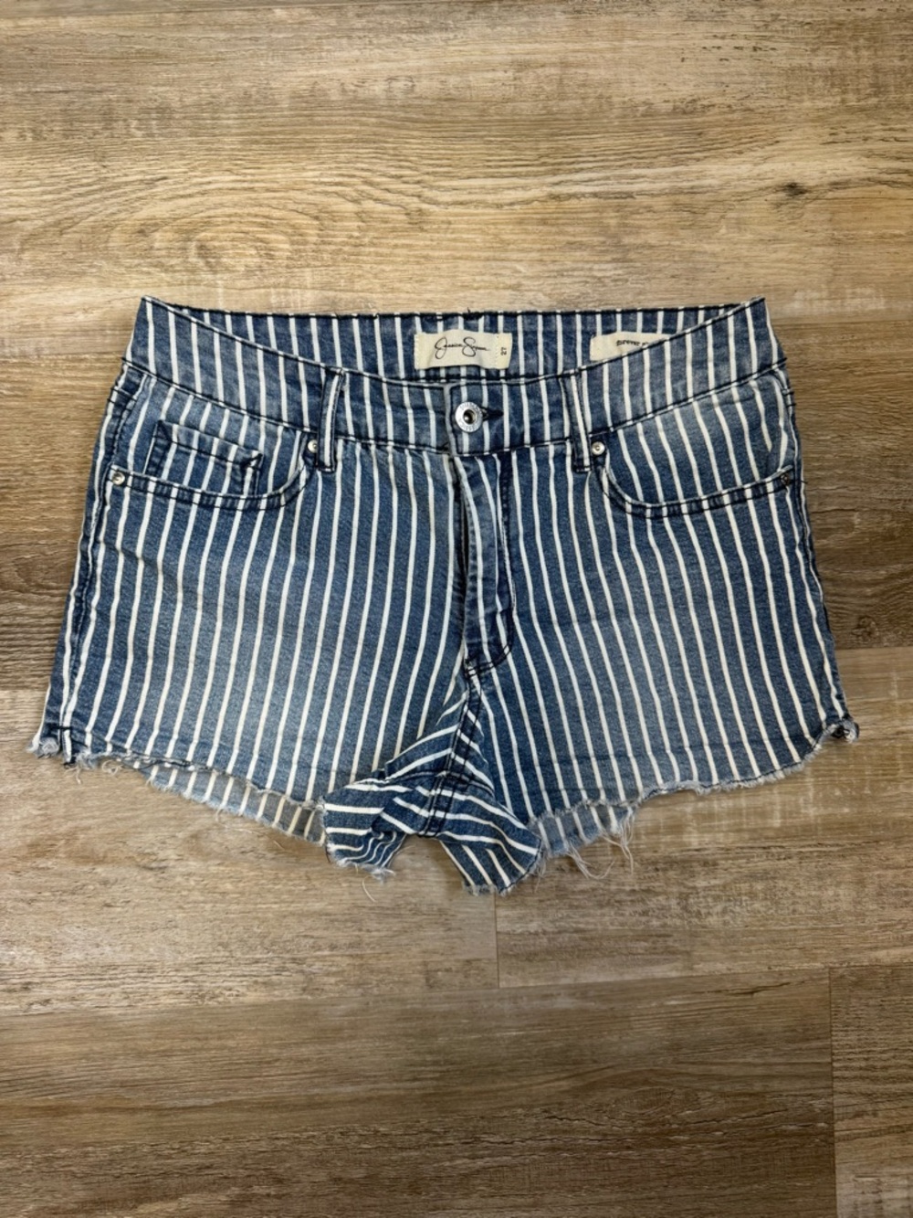 Jessica Simpson Blue White Striped Stretchy Denim Shorts